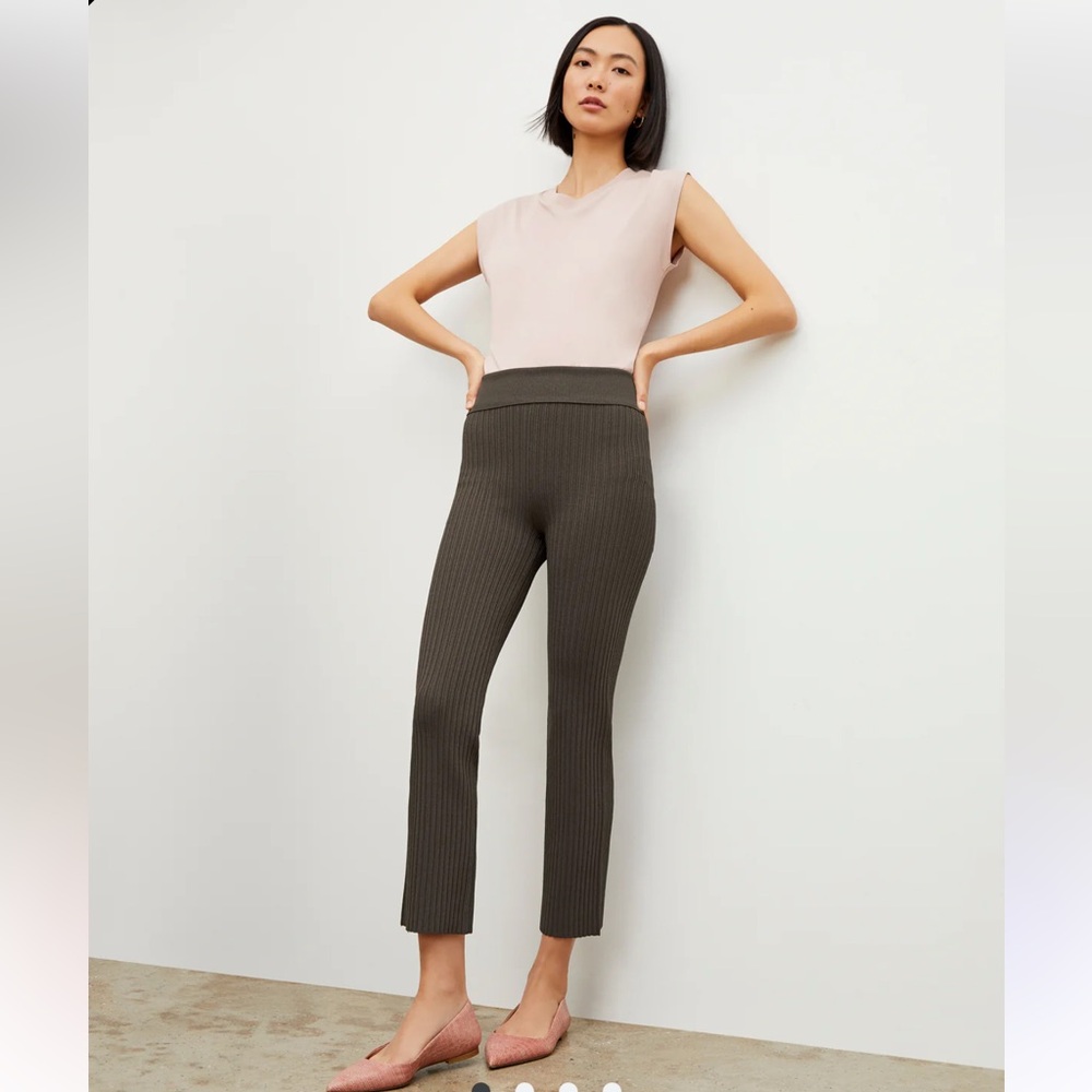 MM LaFleur The Finley Stretch Pant - Ribbed Jardigan Knit in Ash Brown size xs